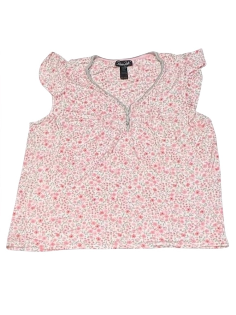 RENE ROFE Sleepwear Pajama Top Floral Ruffle Cap Sleeve Large